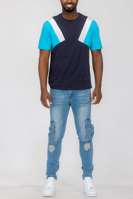 Chevy Color Block Tee - NAVY WHITE BLUE / 1 / L - Unisex Fashion