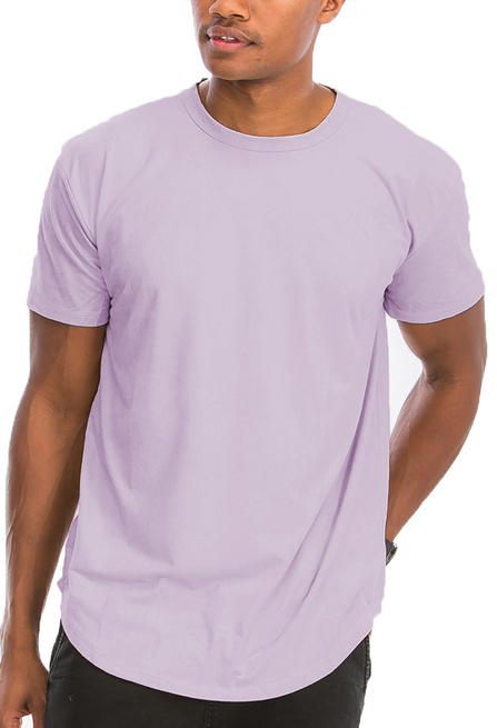 Lavender crew-neck microsuede tee with short sleeves