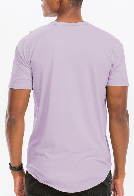 Lavender microsuede crew-neck tee, back view, short sleeves