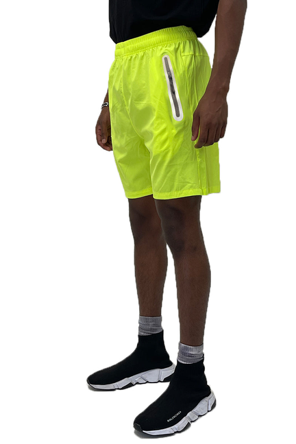 Lime performance running shorts with elastic waistband and drawstring