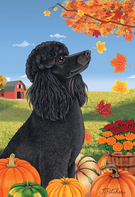 Black Poodle - Tomoyo Pitcher  Falling Leaves Garden Flag - 1 - Outdoor's