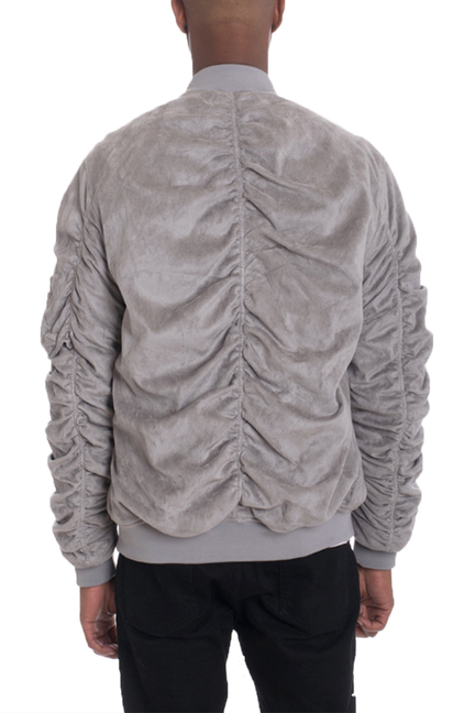 Faux Suede Tagged Bomber - Smoke / 1 / S - Unisex Fashion
