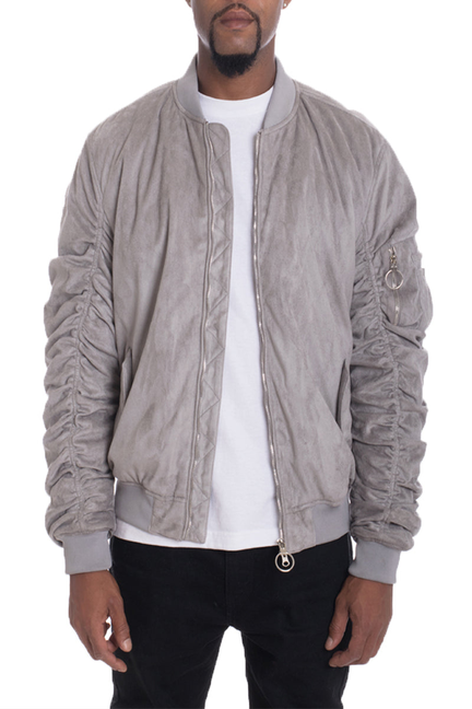 Faux Suede Tagged Bomber - Smoke / 1 / S - Unisex Fashion