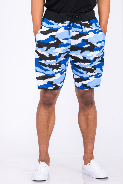 Raw City blue camo sweat shorts with elastic drawstring waistband