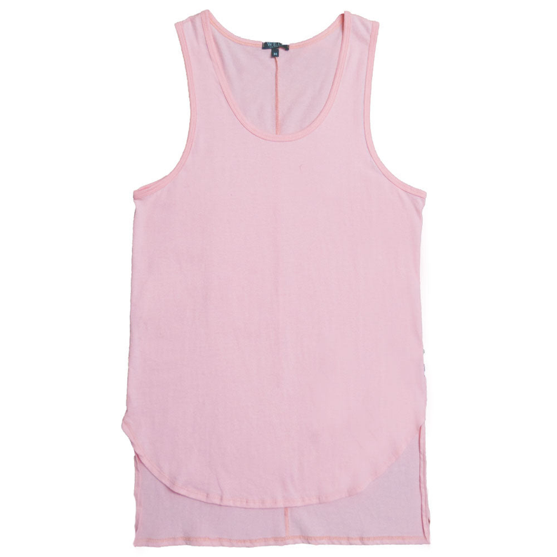 Pink hi-lo tank top with scoop neckline