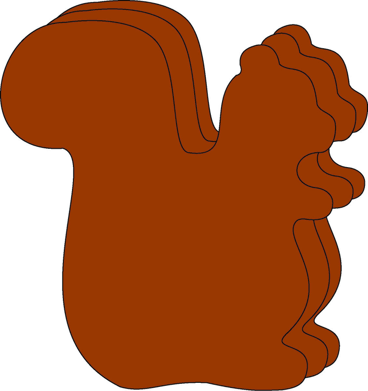 Orange foam cut-out of a squirrel with layered tail and wavy edges