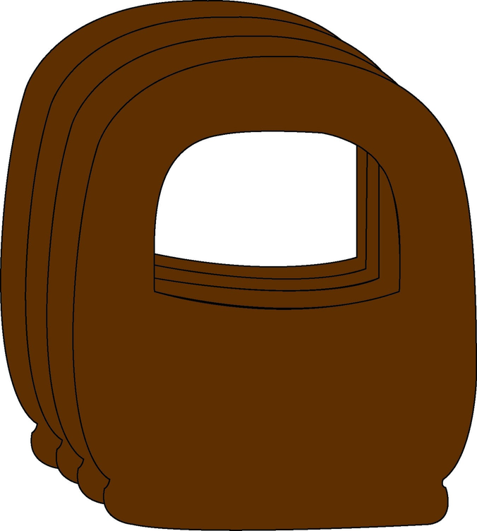 Brown foam cut-out with rounded top and rectangular window detail