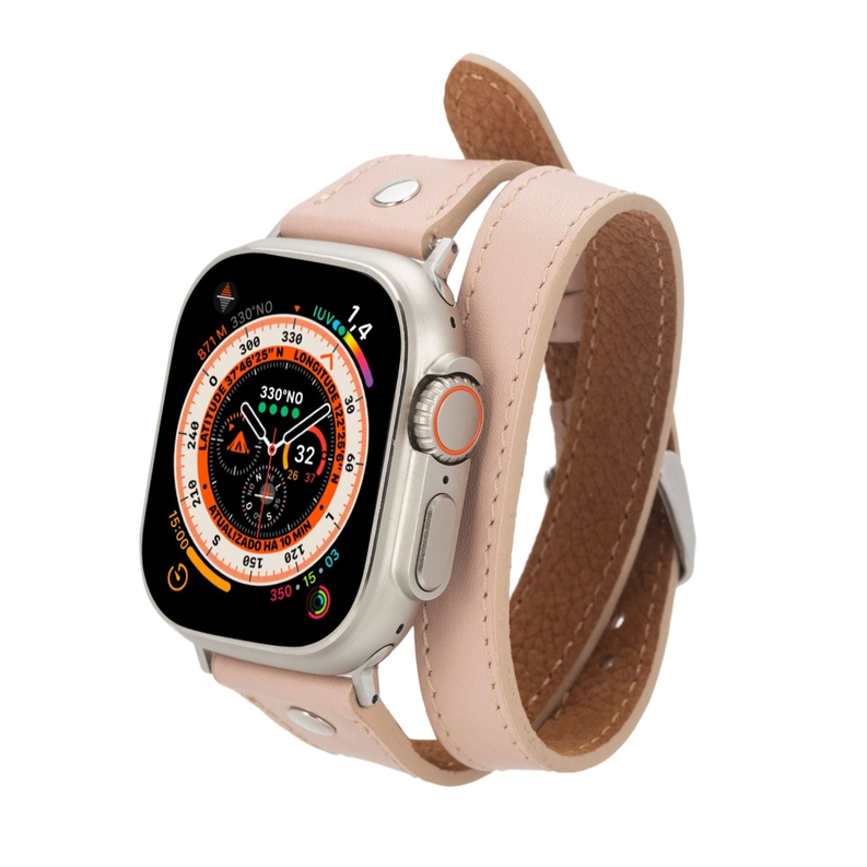 Basin Double Tour Leather Bands for Apple Watch Ultra,8,7 and SE - Pink / 1 / 49mm / 45mm / 44mm / 42mm - Device Accessories