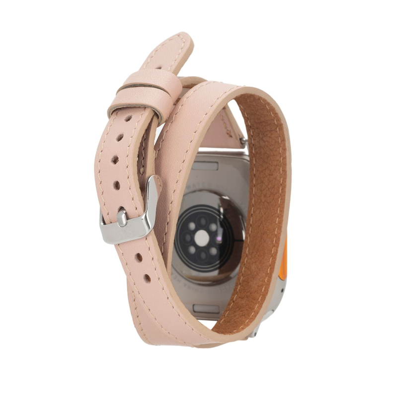 Basin Double Tour Leather Bands for Apple Watch Ultra,8,7 and SE - Pink / 1 / 49mm / 45mm / 44mm / 42mm - Device Accessories