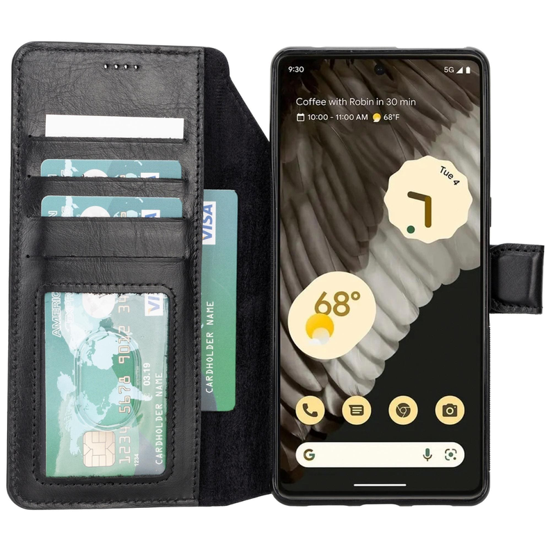 Sheridan leather detachable wallet phone case for Google Pixel 5 with card slots, black