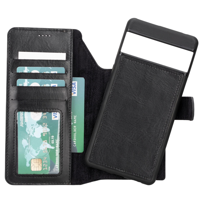 Sheridan leather detachable wallet phone case for Google Pixel 5, black, open with ID slot