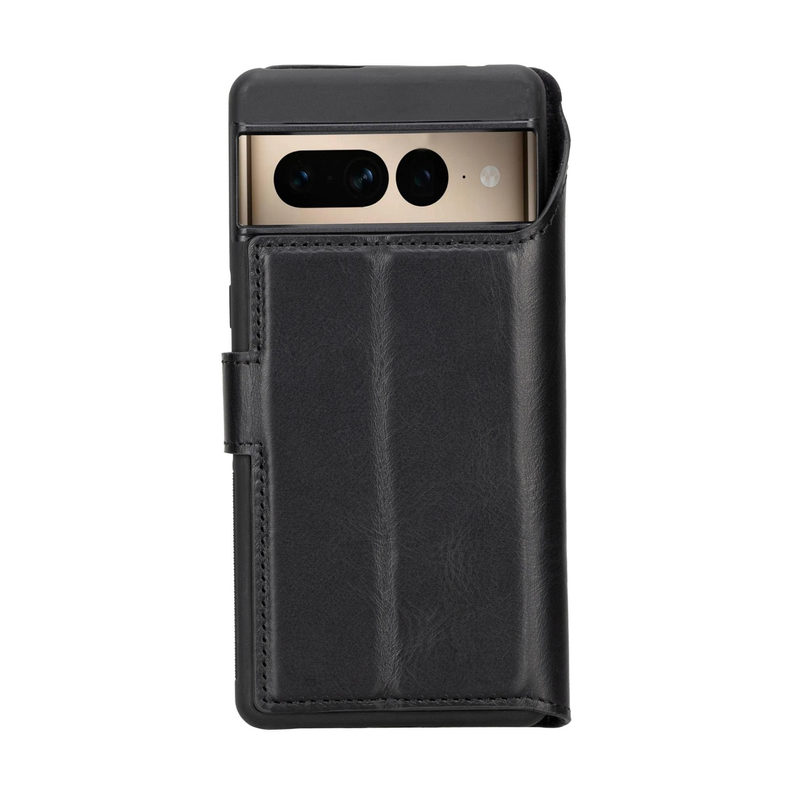 Sheridan leather detachable wallet phone case for Google Pixel 5, black back with camera cutout