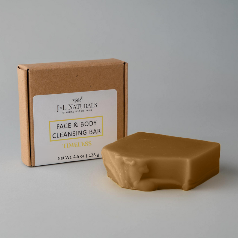 Timeless face and body cleansing bar with cardboard box, 4.5 oz/128 g.