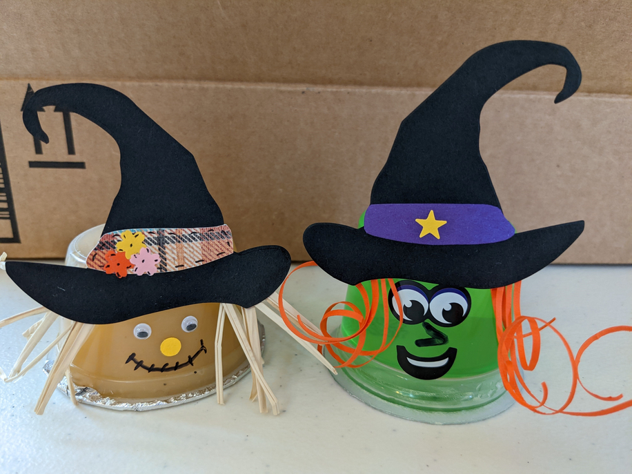 Black witch hat foam cut-out with purple band and yellow star