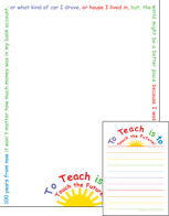Writing set with lined sticky notes and quote tab in red, orange, and blue