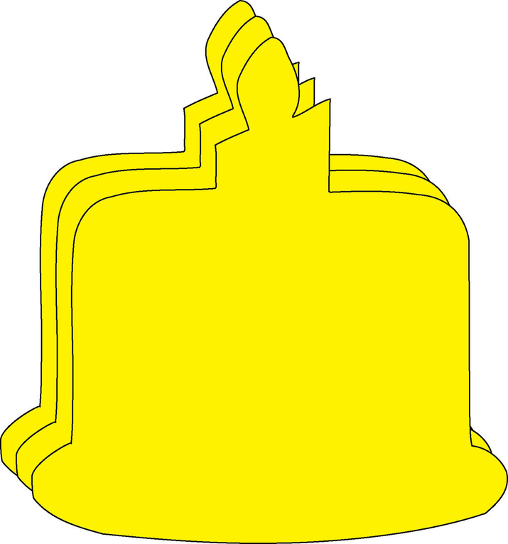 Large yellow foam cut-out decoration, bell-shaped with layered outline