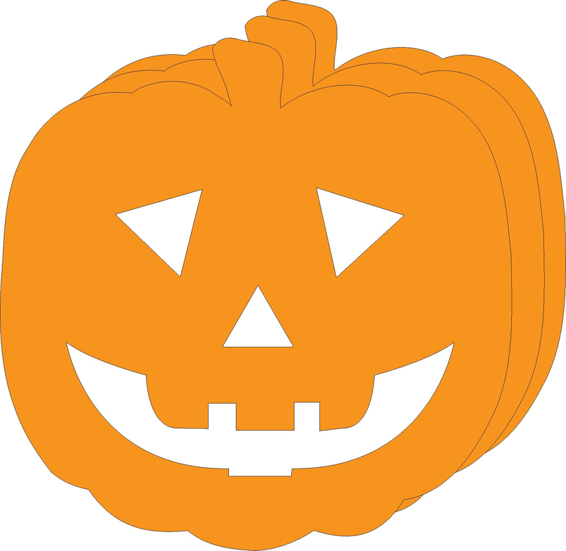 Large orange foam jack-o-lantern cut-out with carved face