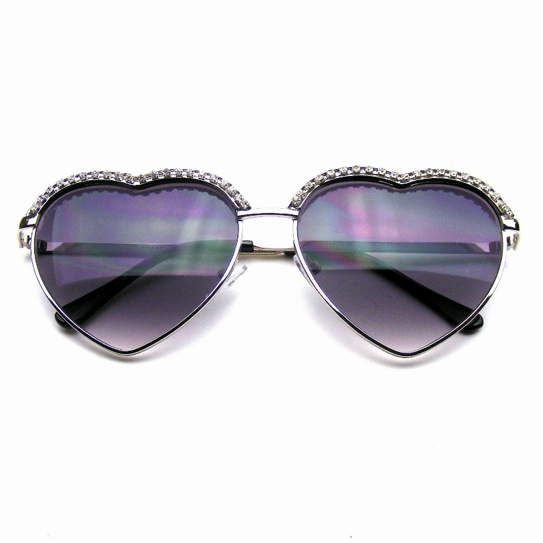 Cute Chic Heart Shape Glam Rhinestone Aviator Sunglasses - Eyewear