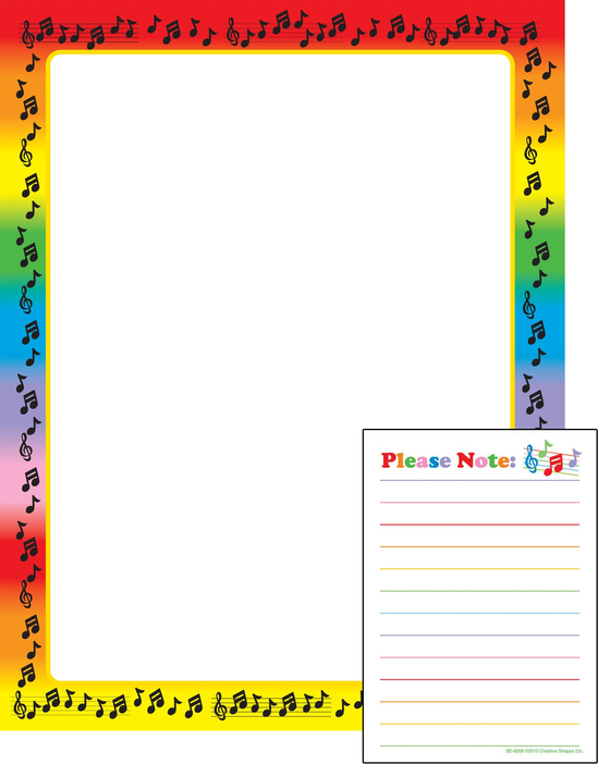 Notes & quotes writing set page with ruled lines and 'Please Note' header, music notes