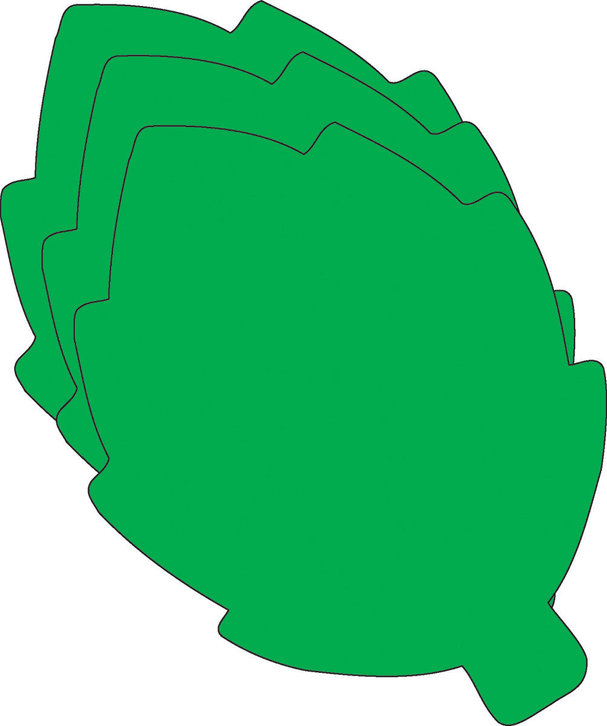 Green foam cut-out pieces with curved, irregular edges