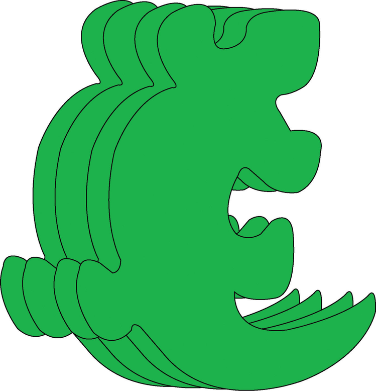 Green foam cut-out character shape with layered edges and cutout details