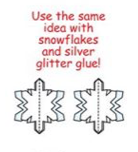 Snowflake foam cut-outs shown with silver glitter glue application