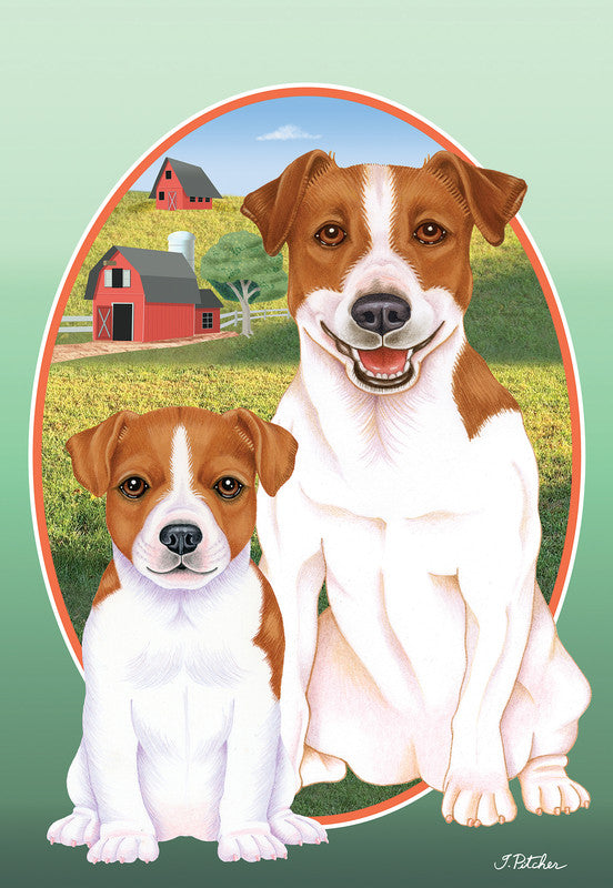 Summer garden flag with two brown-and-white Lhasa Apso dogs