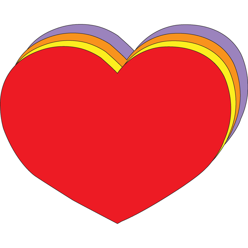 Layered heart cut-out with red center and rainbow yellow, orange, purple rings