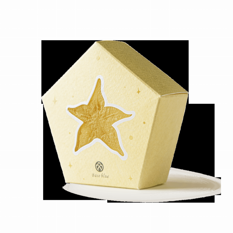 Hand soap bar in yellow hexagonal box with star logo and Base Blue emblem