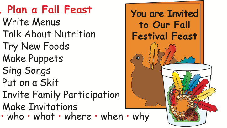 Brown turkey foam cut-out card with fall feast theme graphics