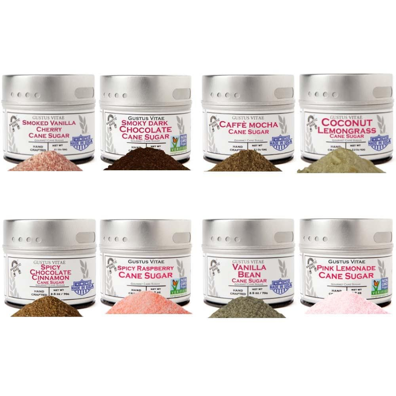 Assorted flavored cane sugar jars, 8-pack variety collection