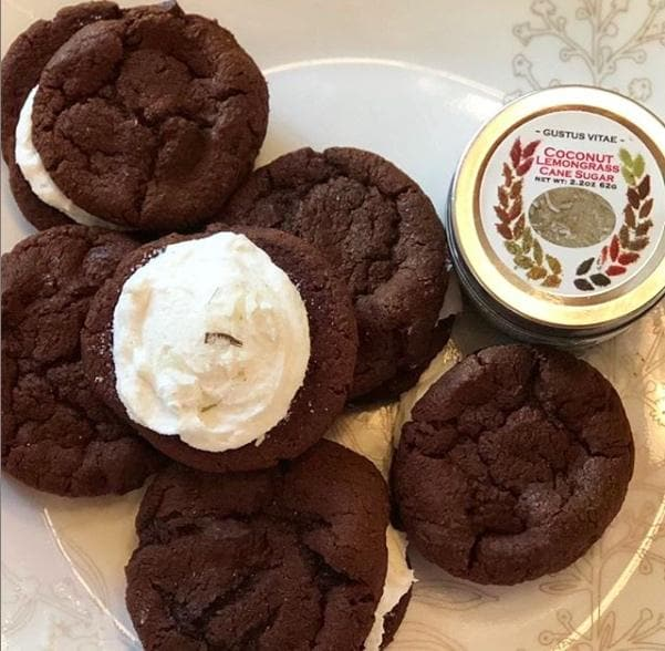 Cane sugar jar with dark cookies and cream centers for baking