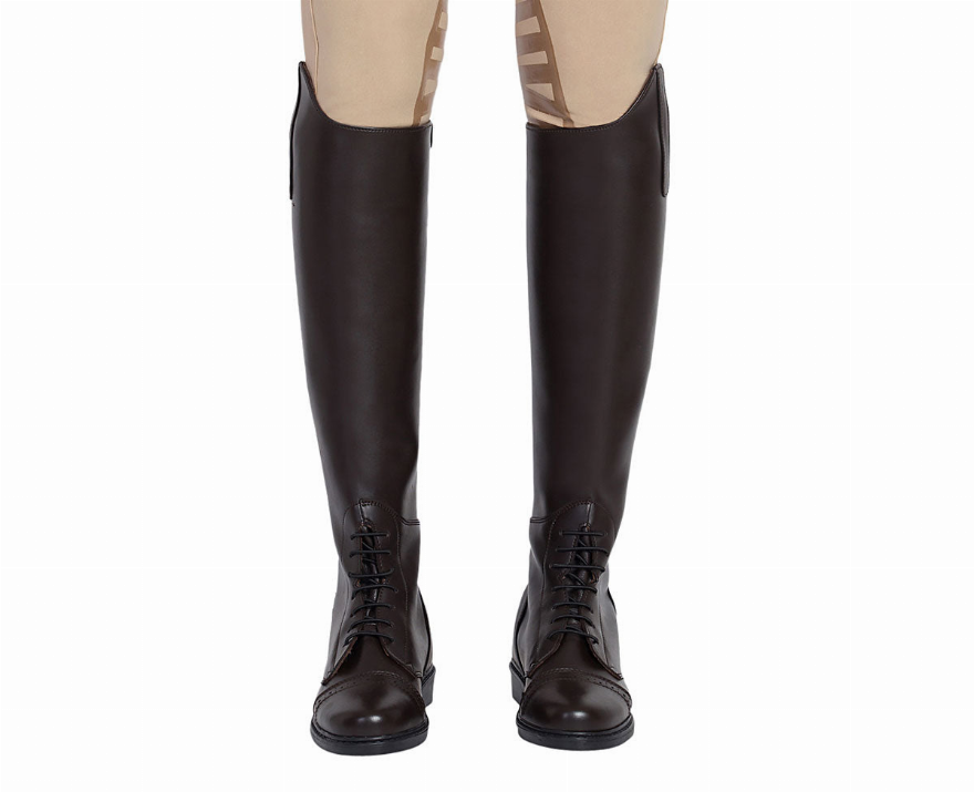 Women’s tall back-zip field boots, lace-up front and rear zipper, dark finish