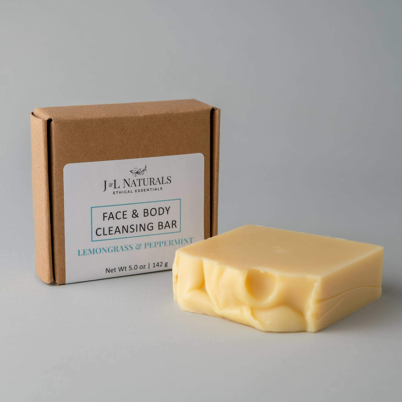 J'SL NATURALS face and body cleansing bar, cream soap bar with product box
