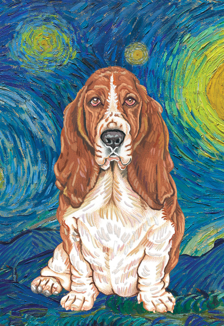 Basset hound outdoor flag with Van Gogh-style painted dog portrait design
