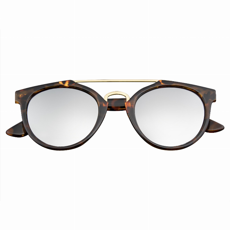 Vintage round sunglasses with tortoiseshell frames, gold bridge, mirrored lenses