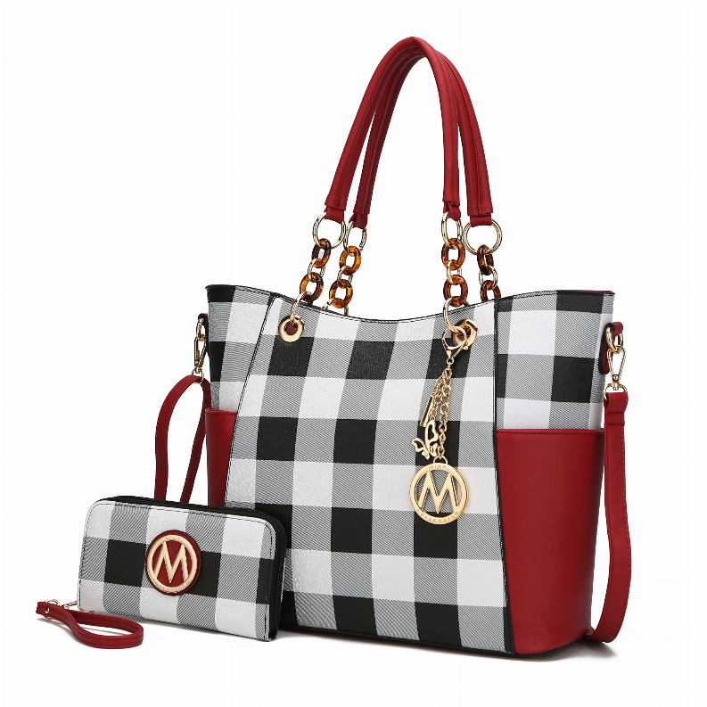 Bonita Checker Tote Bag & Wallet - Bags & Wallets