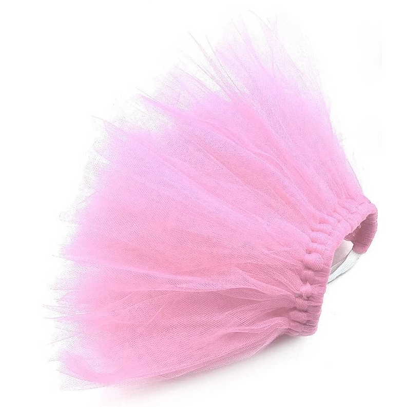 Light pink tulle dog tutu skirt with elastic waistband and gathered ruffles