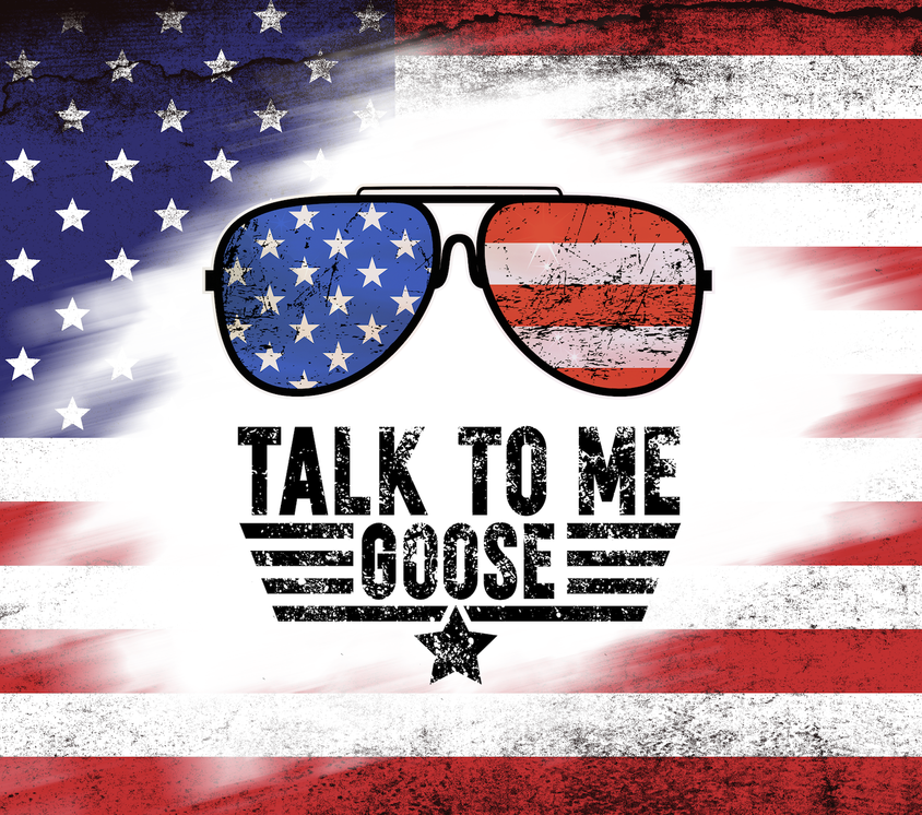 Stainless steel tumbler with patriotic flag and sunglasses graphic