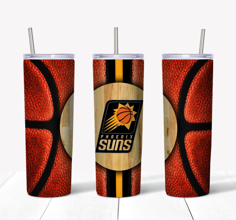 Stainless steel tumbler with red textured print, black stripes, and clear lid with straw
