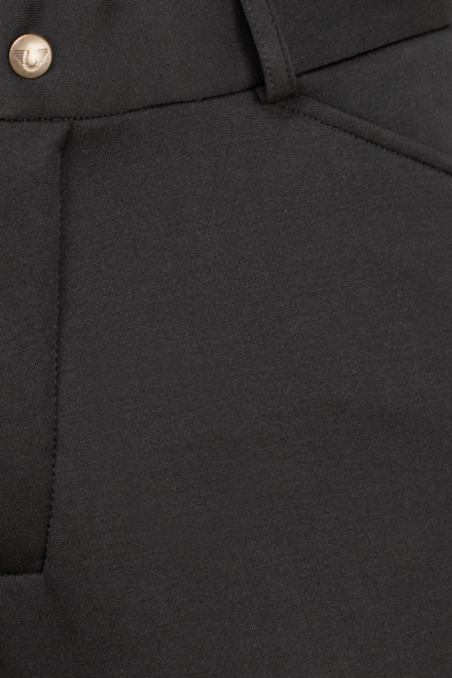 Men's black riding breeches fabric with stitched front panel and snap button