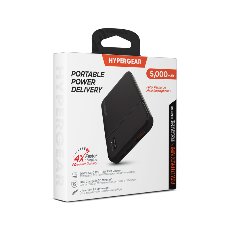 HyperGear portable power bank retail box, 5000mAh mini fast charge