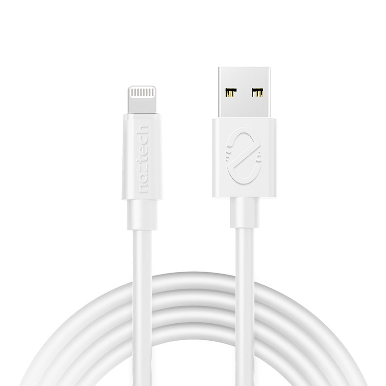 White USB to Lightning cable with USB-A and Lightning connector ends