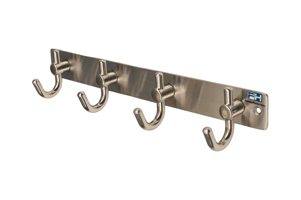 FantasHome 12" Stainless Metal Wall Mounted Hook Rack with 4 Hooks - Silver - Home Decor