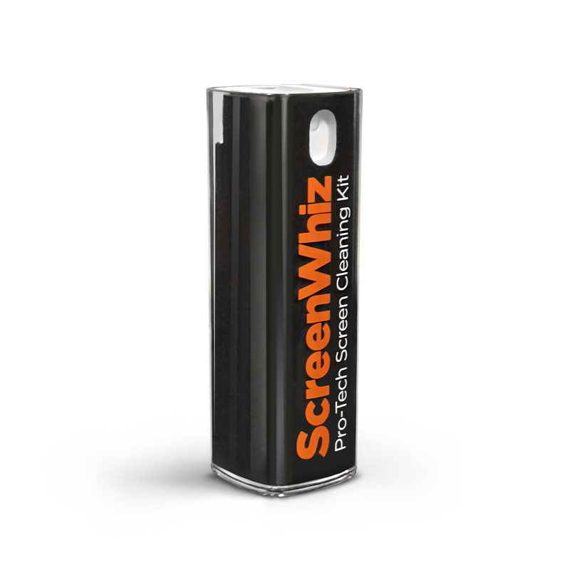 Screen cleaning kit spray bottle with built-in microfiber polishing cloth in black