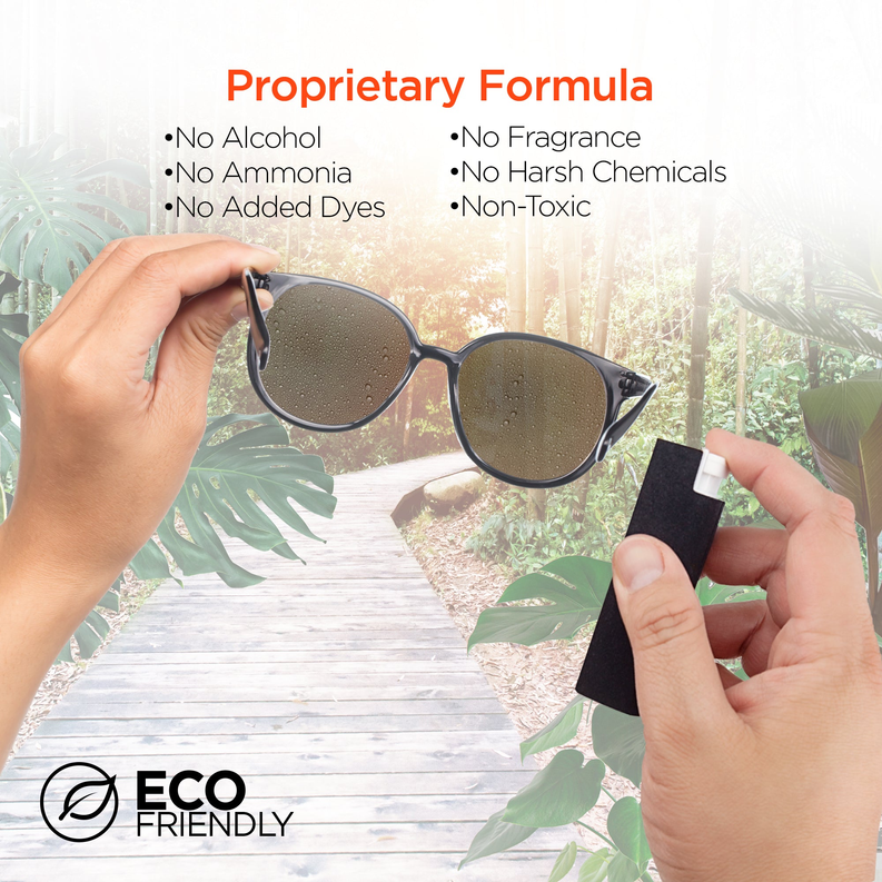 Screen cleaning solution and microfiber pad for glasses, wiping away smudges