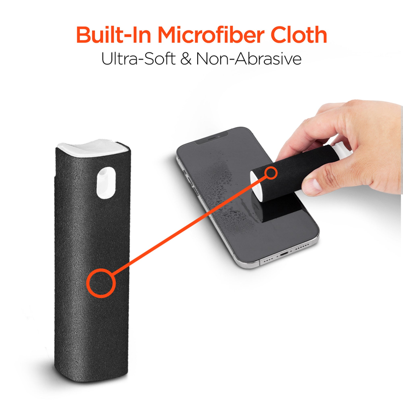 Built-in microfiber cleaning cloth wipes a smartphone screen smoothly