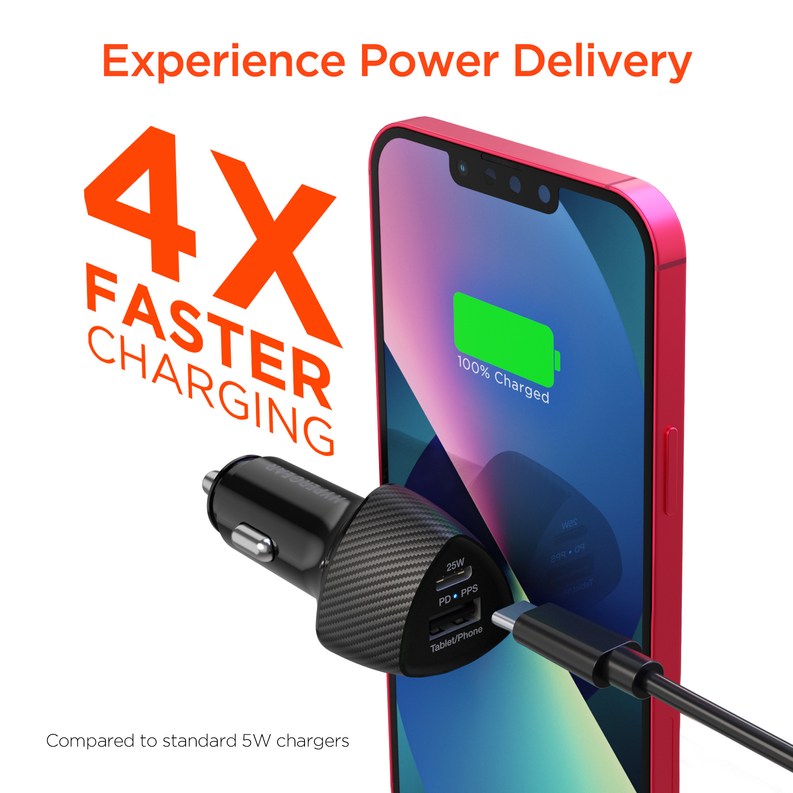 HyperGear 25W USB-C PD + PPS car charger with compact low-profile body