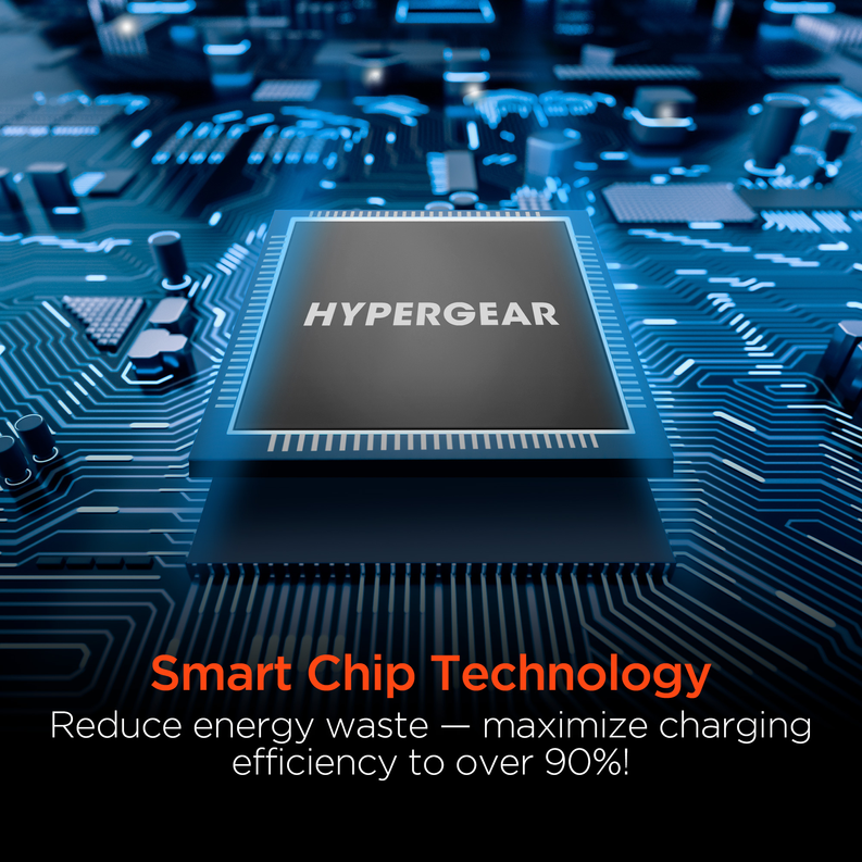 HyperGear smart chip technology graphic for reduced energy waste and efficient charging