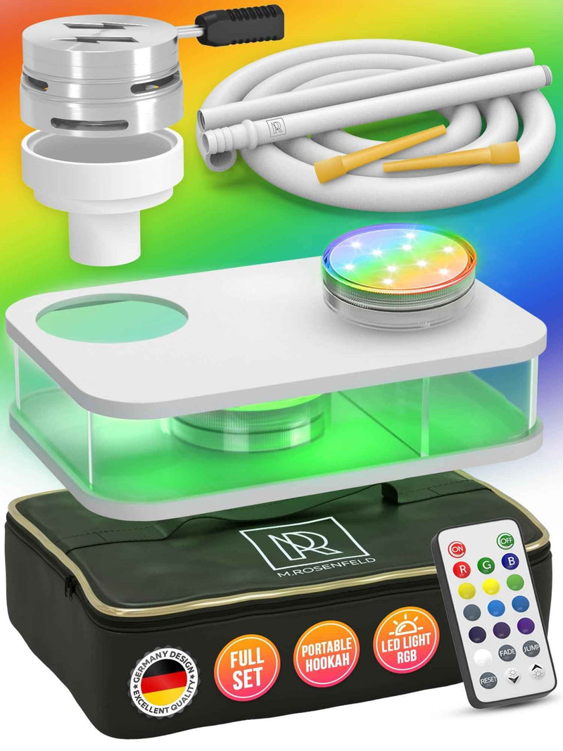 M. ROSENFELD Portable White Hookah Set With Everything And Bag   Premium White Small Hookah Set For Travel Flat Hookah Box Hookah Set With Charcoal Holder   Travel Hookah Set With Everything